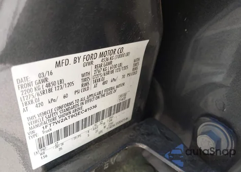 2016 Ford F-250 Xlt z USA, uszkodzony, nr VIN 1FT7W2AT9GEC41036